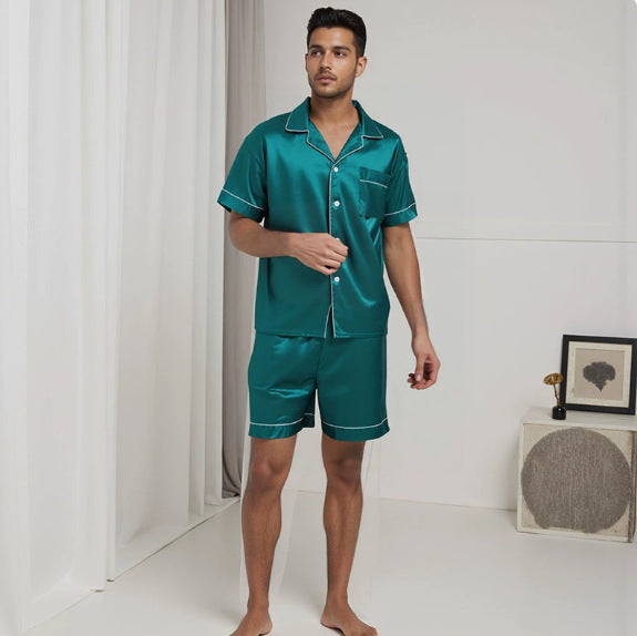 Turn-down Collar Homewear Set Thin Pajamas Mens Loose-Fit Plus-Size Loungewear