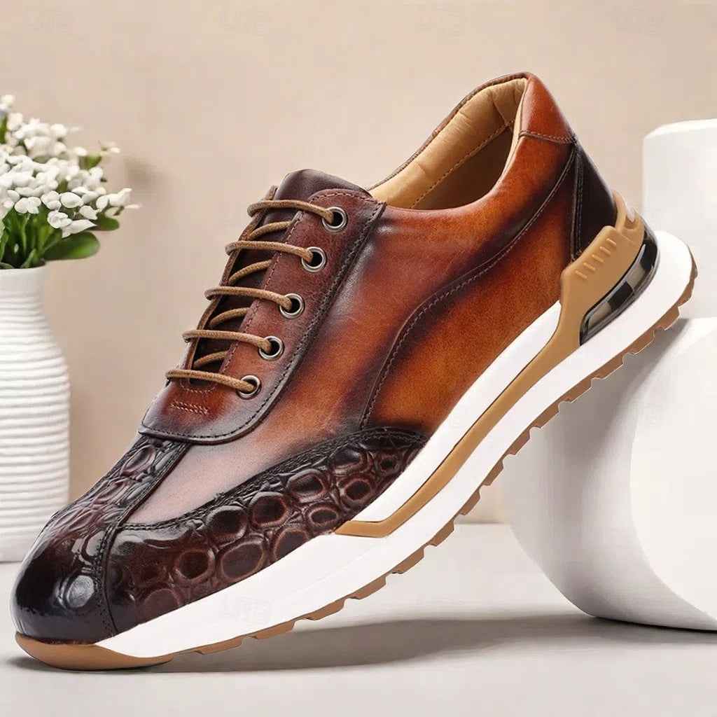 Men's Premium Full-Grain Cowhide Leather Dress Shoes - Round Toe Lace-Up Oxford Shoes